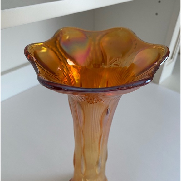 Imperial Glass Marigold Beaded Bullseye Carnival Glass Swung Vase Collectible - Picture 3 of 11